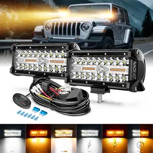 NAOEVO 7-Inch LED Light Bar-6 Modes Waterproof Multi-Mode LED Light Bar, White & Amber Strobe Lights, Off-Road, Fog Lights for Trucks, Boats, ATVs, Jeeps, SUVs (6 Modes)