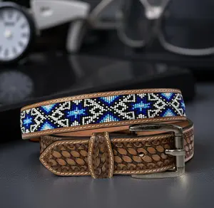 Western Full Grain Leather Belt Cowboy Cowgirl Belt with removable buckle 1.5" wide