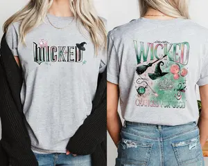 Vintage Wicked Movie 2 Sided Shirt Wizard Of Oz Fan Gift Sweatshirt Witch Pink And Green Tshirt Pop Culture Graphic W Hoodied Cotton Hoodie for Everyone