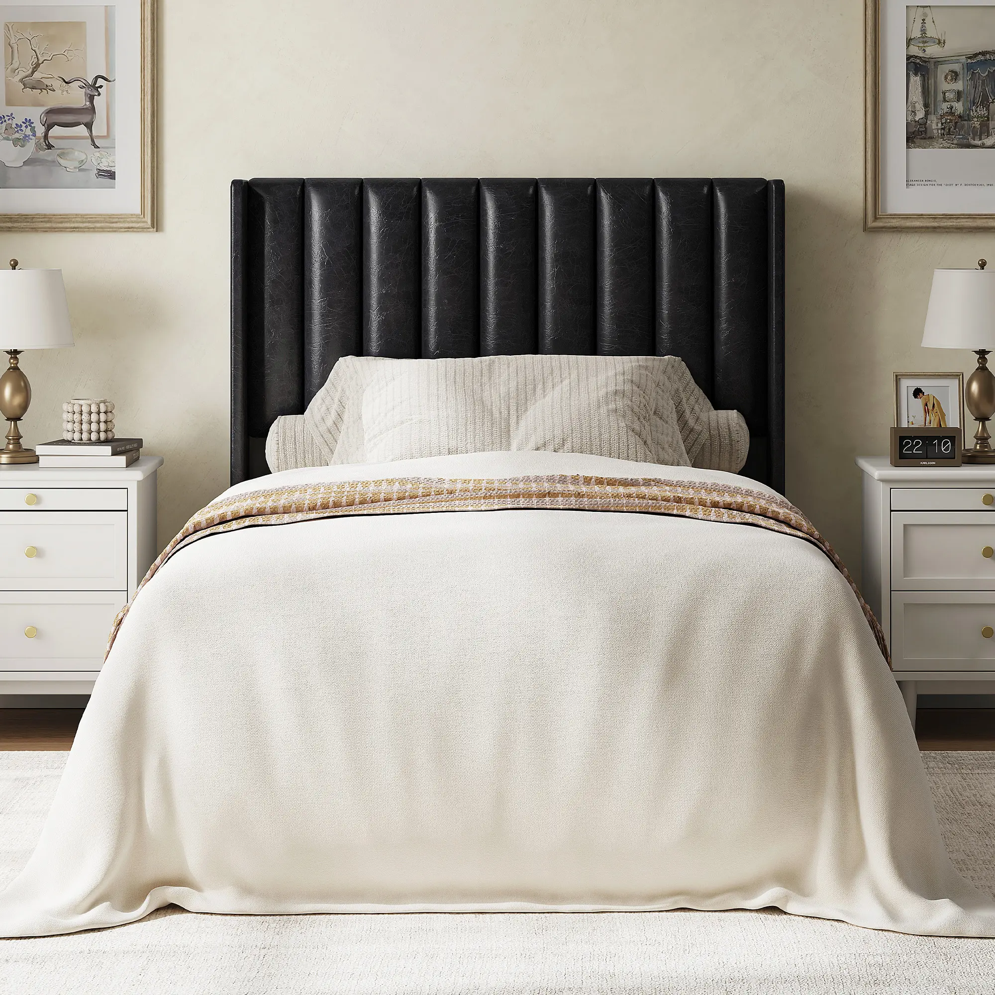 Upholstered Platform Bed Frame, Velvet Fabric Bed Frame with Channel Tuft Padded Wingback Headboard & Padded Back, Modern Indoor Bedroom Accent Furniture, Upholstered Platform Bedframe, Bed Frames