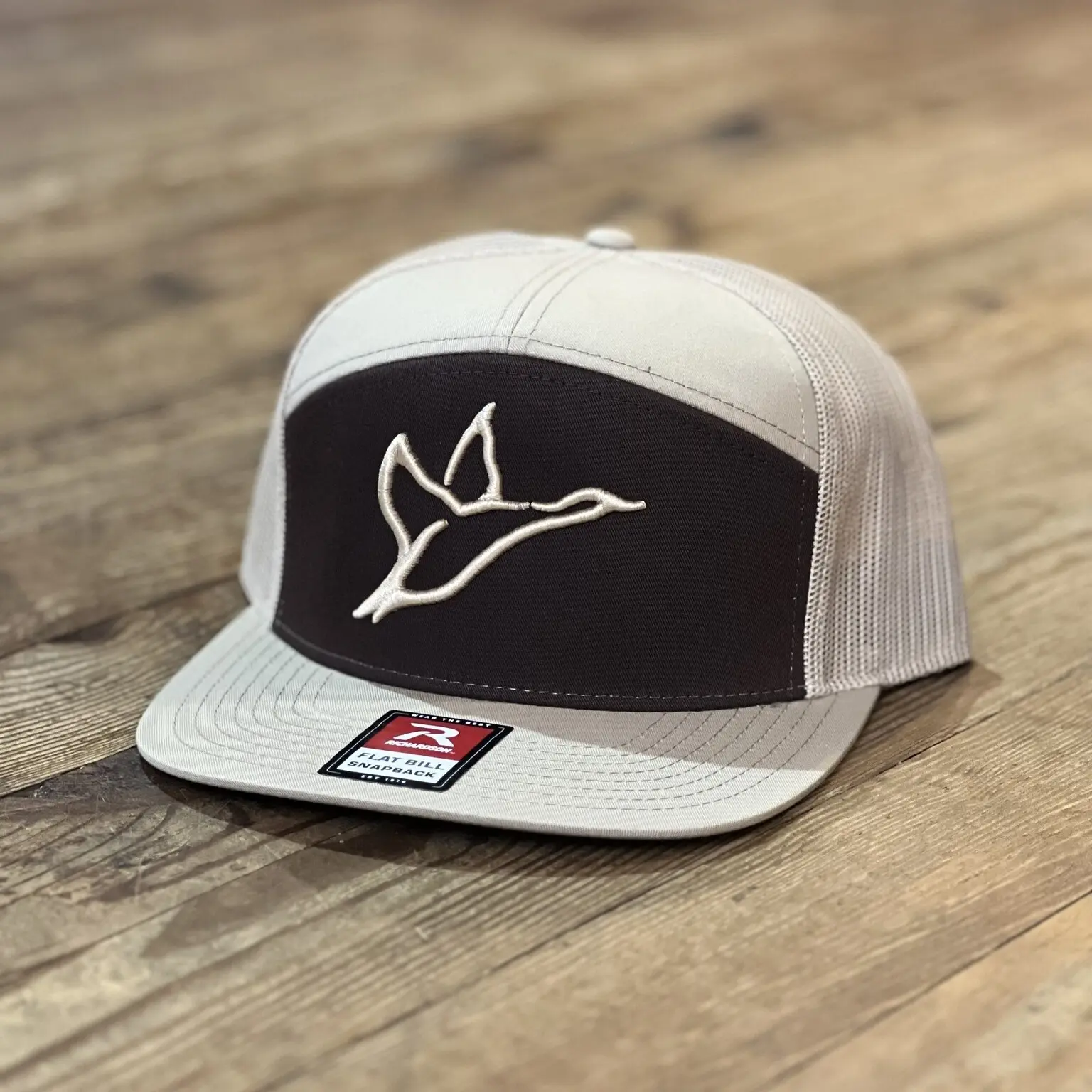 Duck Icon Logo 7 Panel Khaki/Coffee Richardson Hat | Combat Waterfowl