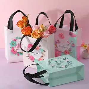 Mother's Day Gift Bags, 12 Medium Size Commemorative Bags, 4 Unique Designs, Printed Rose, Perfect Floral Storage Solution, Ideal for Moms & Special Occasions