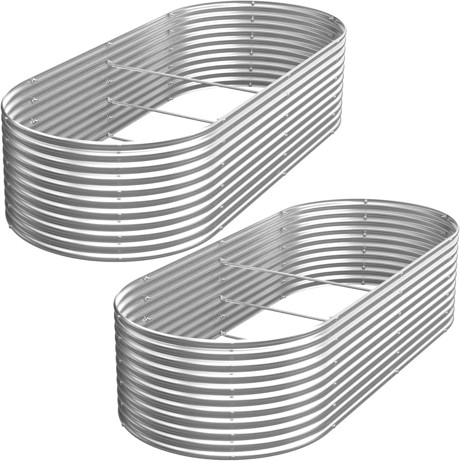 2-Pack Oval Corrugated Galvanized Steel Elevated Raised Garden Beds (8x4Ft) - Galvanized Steel Frame, Beds, Grow, Plant Growth Raised Garden Kits for Outdoor Vegetable & Flower Planting, Galvanized Steel Frame Raised Garden Kits