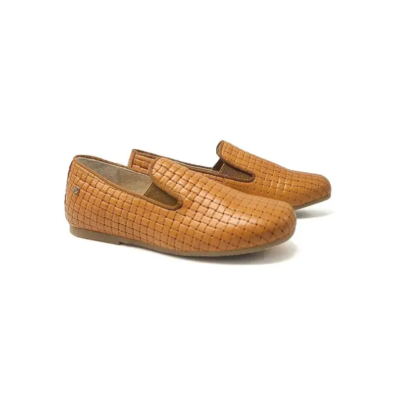 Manuela De Juan Cognac Basket Weave Smoking Shoe