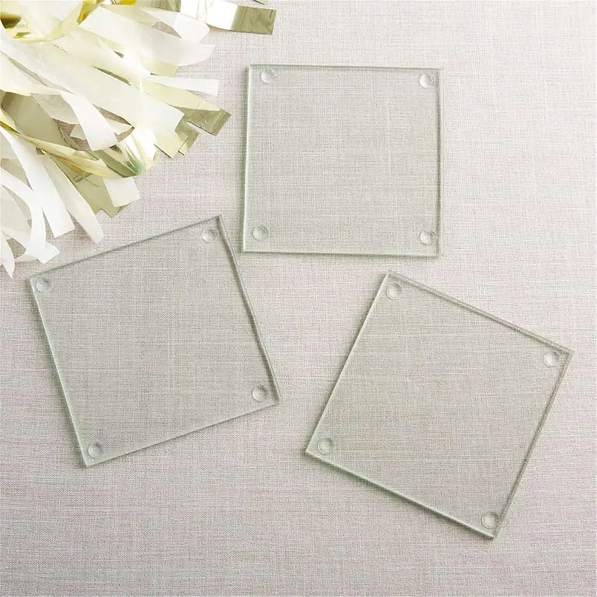 212 MAIN Customized 3.5" Square Blank Glass Coaster Set of 12 - DIY-Friendly Kitchenware with Padded Feet, All Ages Gift for Friends/Family/Baby Showers, Bar & Wine Utensil Use