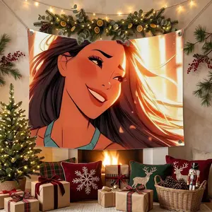 P-Pocahontas CARTOON Flags Multi Size Atmosphere Flag, Cheerleading Hand Pulled Banner, Portable Outdoor Event Flag & Wall Decor for Sports, Parties, Home and Room Decoration