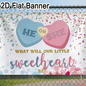 2D flat banner, 1pc'HE' 'SHE' 'OR' Sweetheart Heart Confetti Backdrop, Romantic Gradient Sweetheart Party Decor for Celebrations