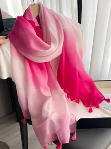 Women's Elegant Pastel Gradient Color Scarf, Fashionable Soft Comfortable Shawl for Daily Wear, Casual Versatile Scarf for Women & Girls