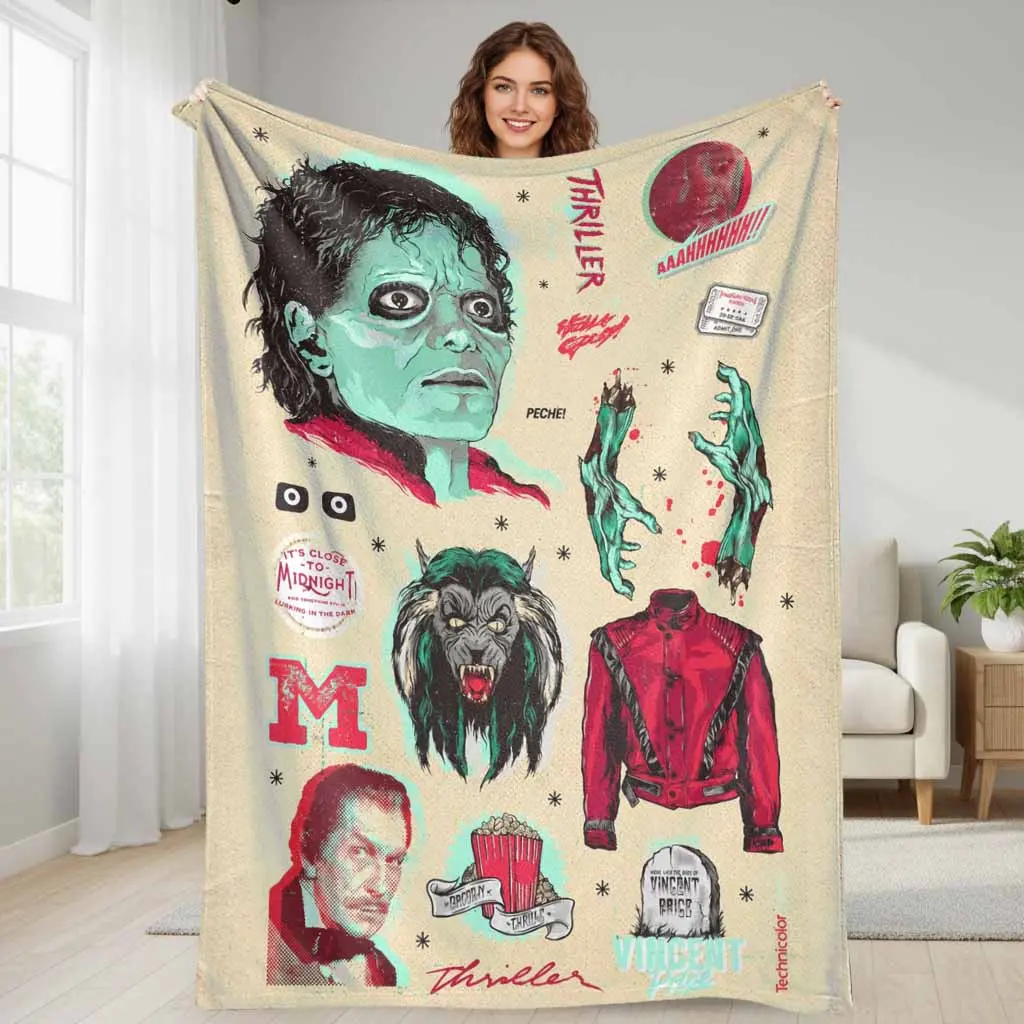 Pop Star Music Legend Retro Zombie Icon Print Soft Flannel Blanket - Ultra Plush, Cozy, Lightweight, Warm, Breathable, Durable, Skin-Friendly Fleece Throw for Home Living Room, Travel Gift, Themed Party Decor