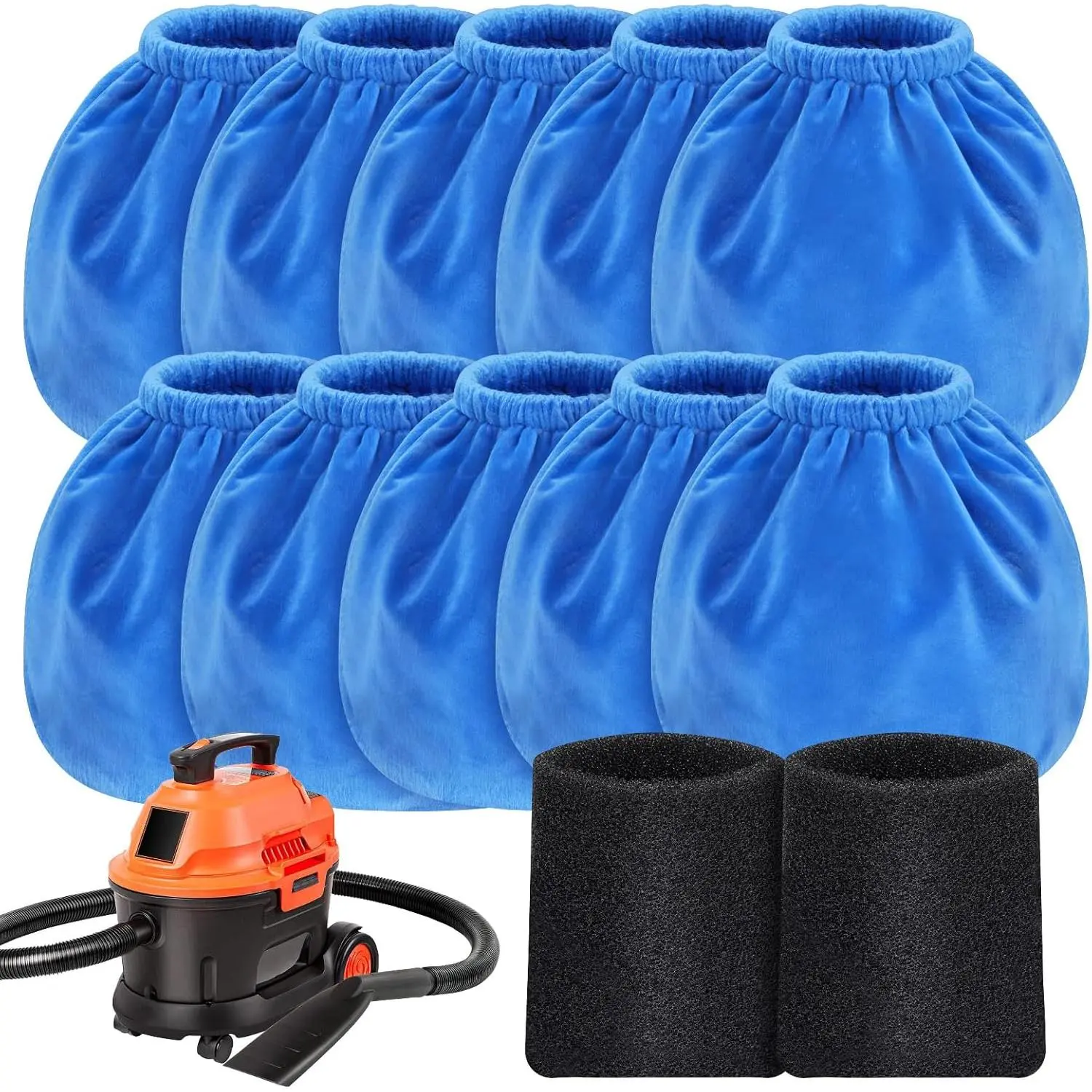 10 Pack VRC2 Cloth Filters for Vacmaster 1.5–3.2 Gallon Wet/Dry Vacuums, Compatible with Armor All 1.5 & 2.5 Gallon Shop Vac AA155, AA255, AA255W, Plus 2 Pack VFF21 Foam Filters for Wet Pick-Up