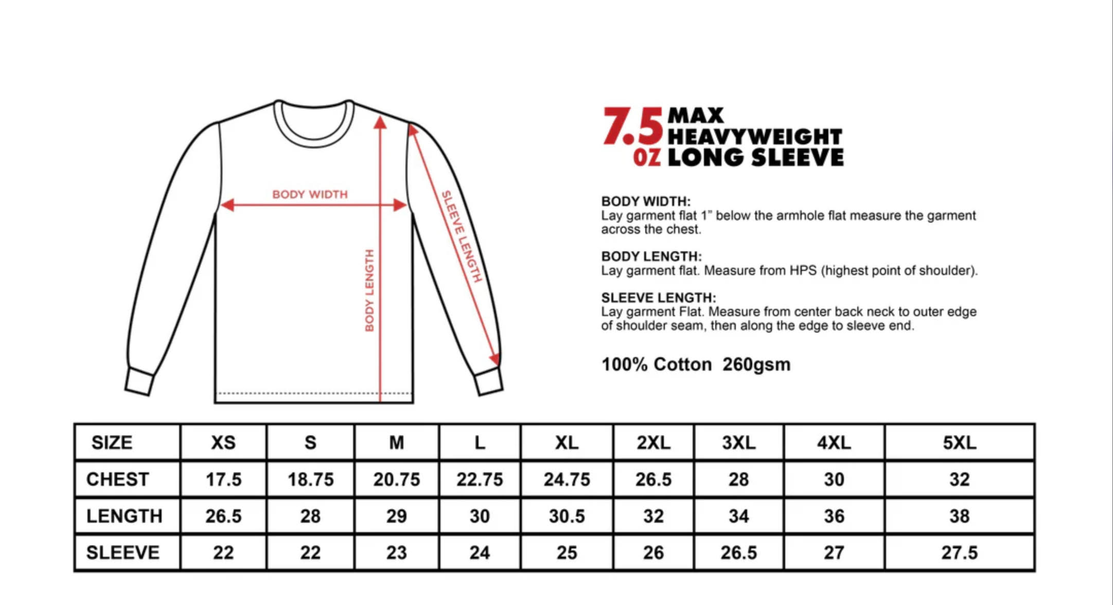 7.5oz Max Heavyweight Long Sleeve - Standard Sizes