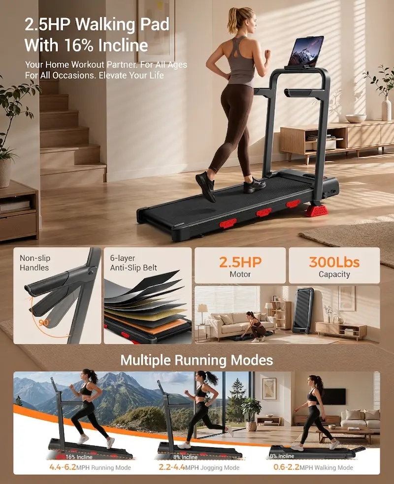 Umay walking pad Folding Walking treadmill for Home/Office, 16% Incline, Handrails, 300 lbs Capacity indoor walking machine  summerwins tiktokshopbacktoschool Portable Walking Pad Foldable Walking Treadmill