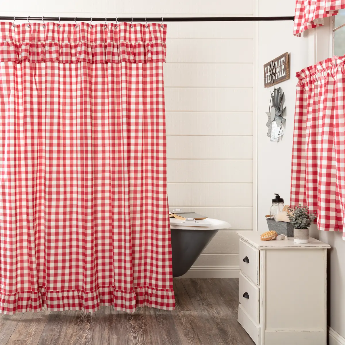 Cherry Ann Buffalo Check Ruffled Shower Curtain