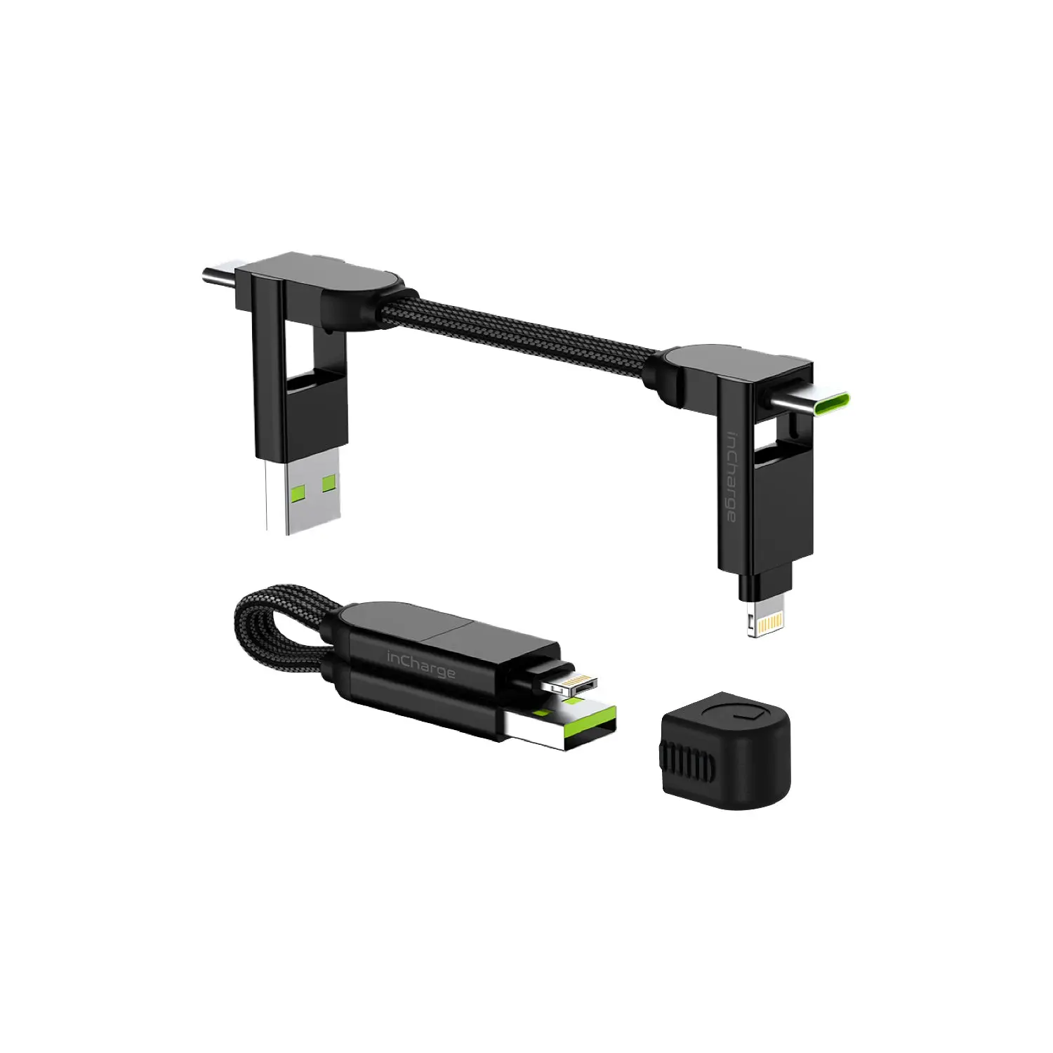 inCharge X - 6in1 keyring cable, 100W Fast-charging cable for iPhone, iPad, Android, Laptop, and more Smartphones (Micro USB, Lightning, DUAL, USB-C devices)