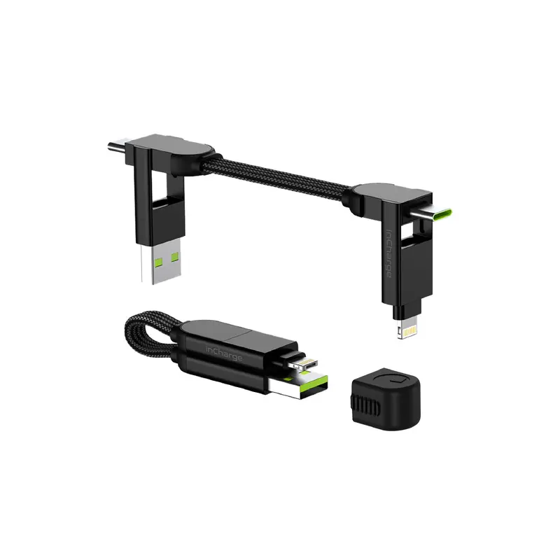 inCharge X - 6in1 keyring cable, 100W Fast-charging cable for iPhone, iPad, Android, Laptop, and more Smartphones (Micro USB, Lightning, DUAL, USB-C devices)