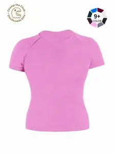 Women's Full Matte Nylon High Elastic Moisture-Wicking Short Sleeve Seamless Gym T-Shirt, Perfect for Spring Summer Fall Yoga and Outdoor Training