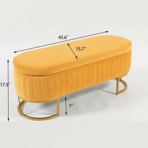 Bellemave Elegant Upholstered Velvet Storage Ottoman with Button-Tufted Design, Metal Legs, Fully Assembled for Bedroom, Living Room, Beige