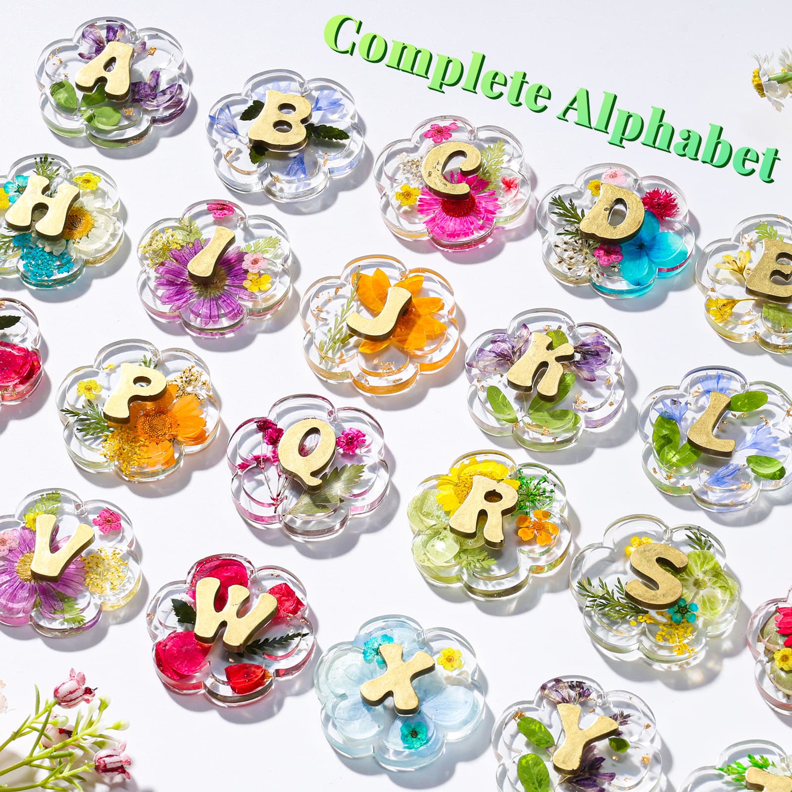 Keychain Resin Molds Silicone with Hole, 27 Cavities Flower Alphabet UV Resin Jewelry Pendant Molds kit for Beginner, Letter Epoxy Resin Molds for Keychain Pendant Jewelry Making - LET'S RESIN