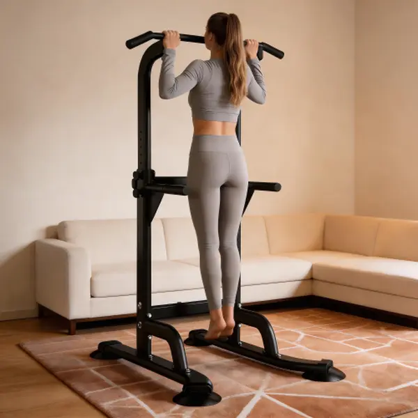 Heavy-Duty Steel Power Tower, Adjustable Height Pull Up Bar and Dip Station for Home Gym, Freestanding Workout Equipment with Suction Base, Adjustable Exercise Machine, Exercise Dip Stand