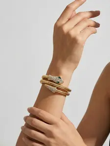 Cool Snake Iron Bracelet with Full Rhinestone Eye Design, Elegant Gift Boxed Personalized Jewelry, Sexy Style All Seasons Accessory, Double Layered Bracelets