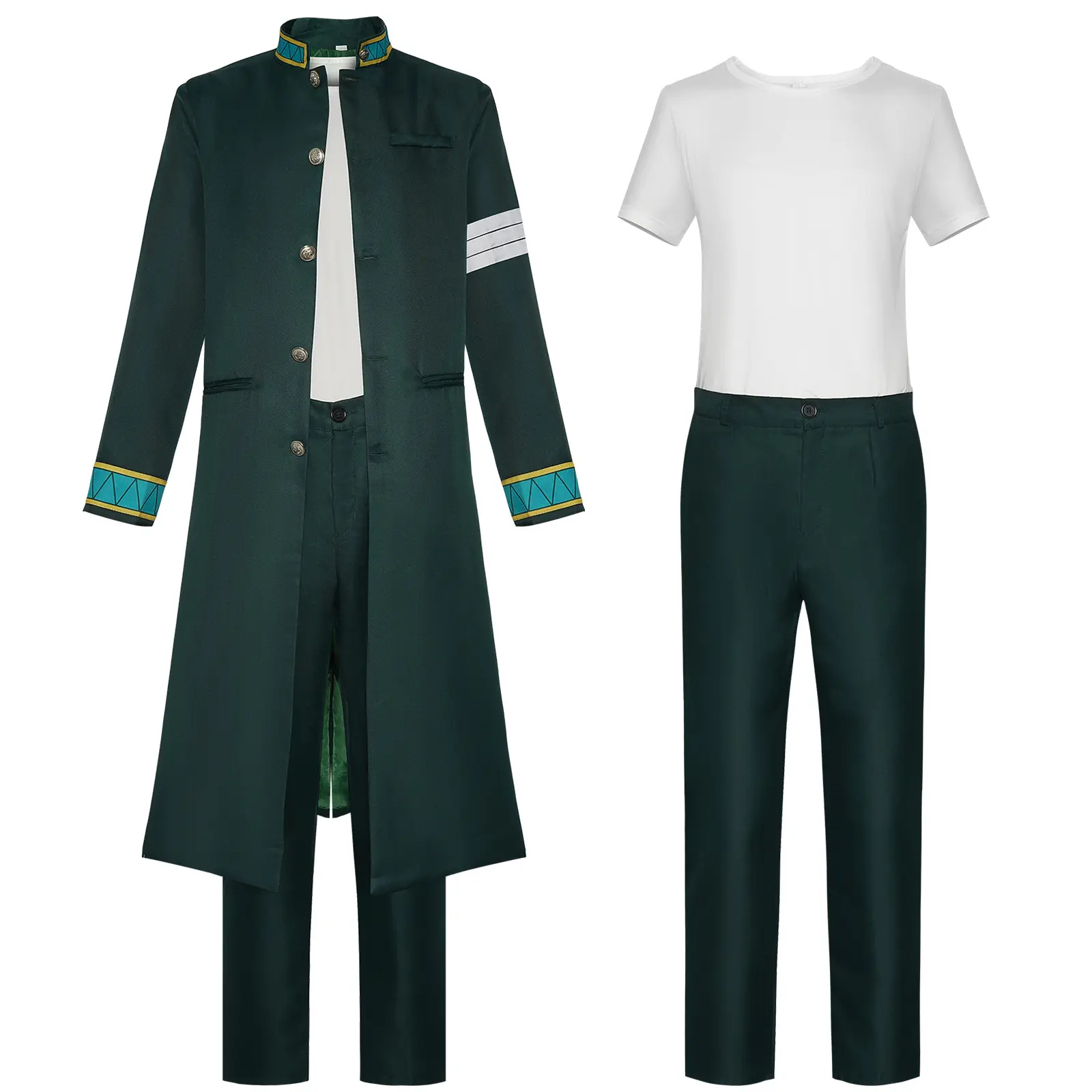 Anime Costume Set, Men's Wind Breaker Cosplay Green School Uniform Baseball Jacket for Halloween, Comic Con, Menswear