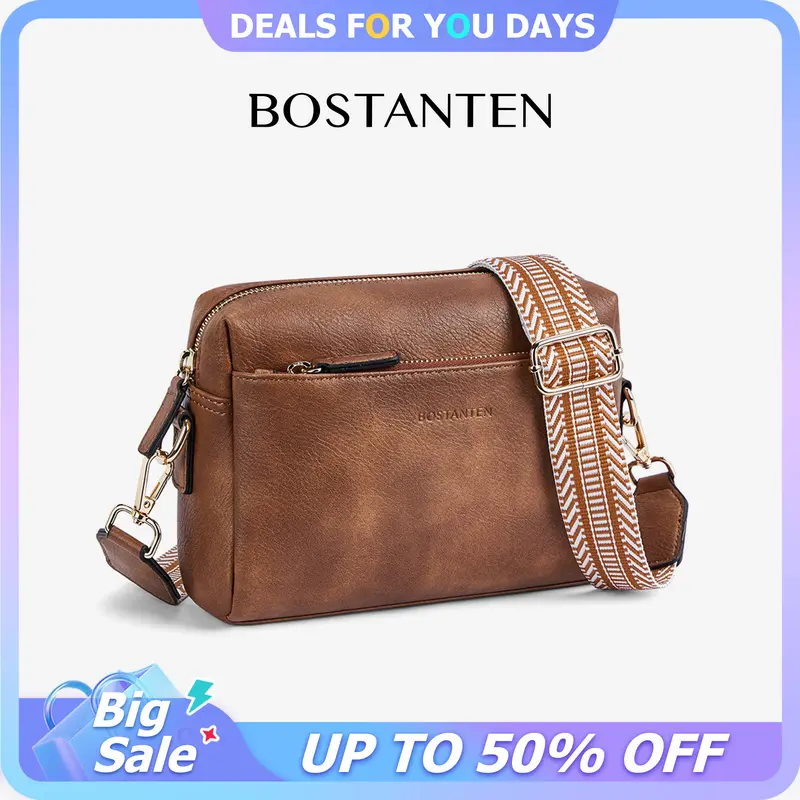 BOSTANTEN Women's Vintage Leather Crossbody Bag - Casual Shoulder Sling, Everyday Handbag for Women with Adjustable Strap (Summervibes), Handbag Sling Bag