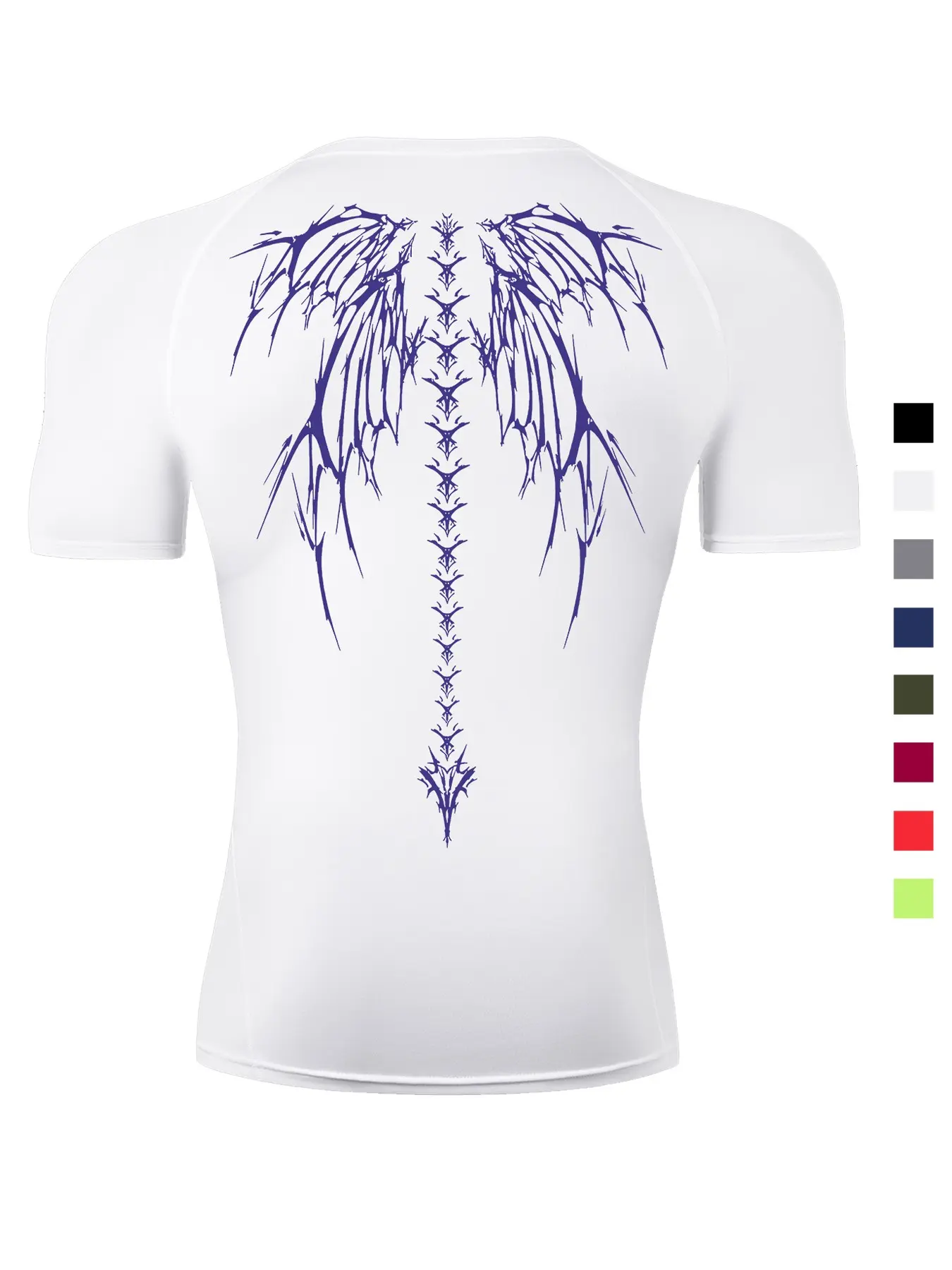 Men's Skeleton Wing Print Compression Shirt, Gym Workout Fitness Running Sporty Tee, Summer Quick Drying Breathable Athletic T-shirt, Stylish Gymwear, Workout Clothes, Short Sleeve Rash Guard, Gym Graphic Tee, Activewear Tees, Athletic Clothing
