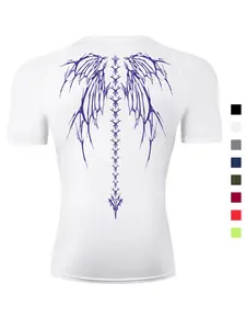 Men's Skeleton Wing Print Compression Shirt, Gym Workout Fitness Running Sporty Tee, Summer Quick Drying Breathable Athletic T-shirt, Stylish Gymwear, Short Sleeve Rash Guard