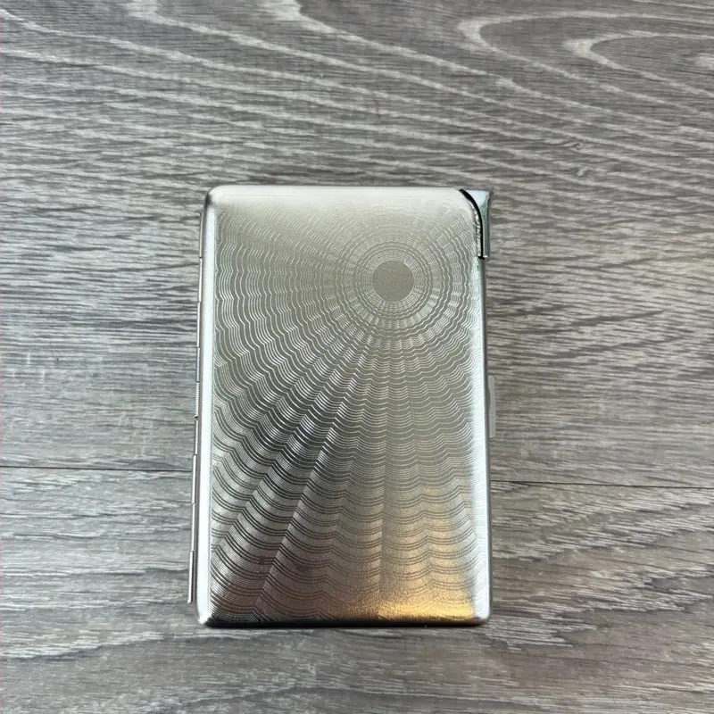 Designed Metal "Sun Rays" Silver Case w/Built in Lighter