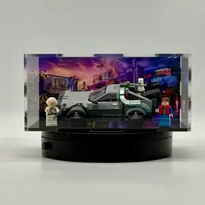 Acrylic Display Case for LEGO Back to the Future Time Machine 77256 | Custom UV Printed Hill Valley Background | Dustproof Display