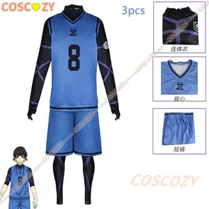 Anime Blue Lock Bachira Meguru Cosplay Costume Football Jersey Sportswear Blue Uniform Bodysuit Halloween Christmas Party Outfit