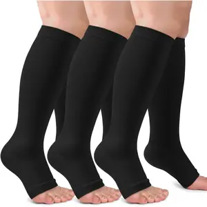 3 Pack Copper Compression Socks  Women & Men, 20-30mmHg Open Toe Knee High Stockings  Circulation Support