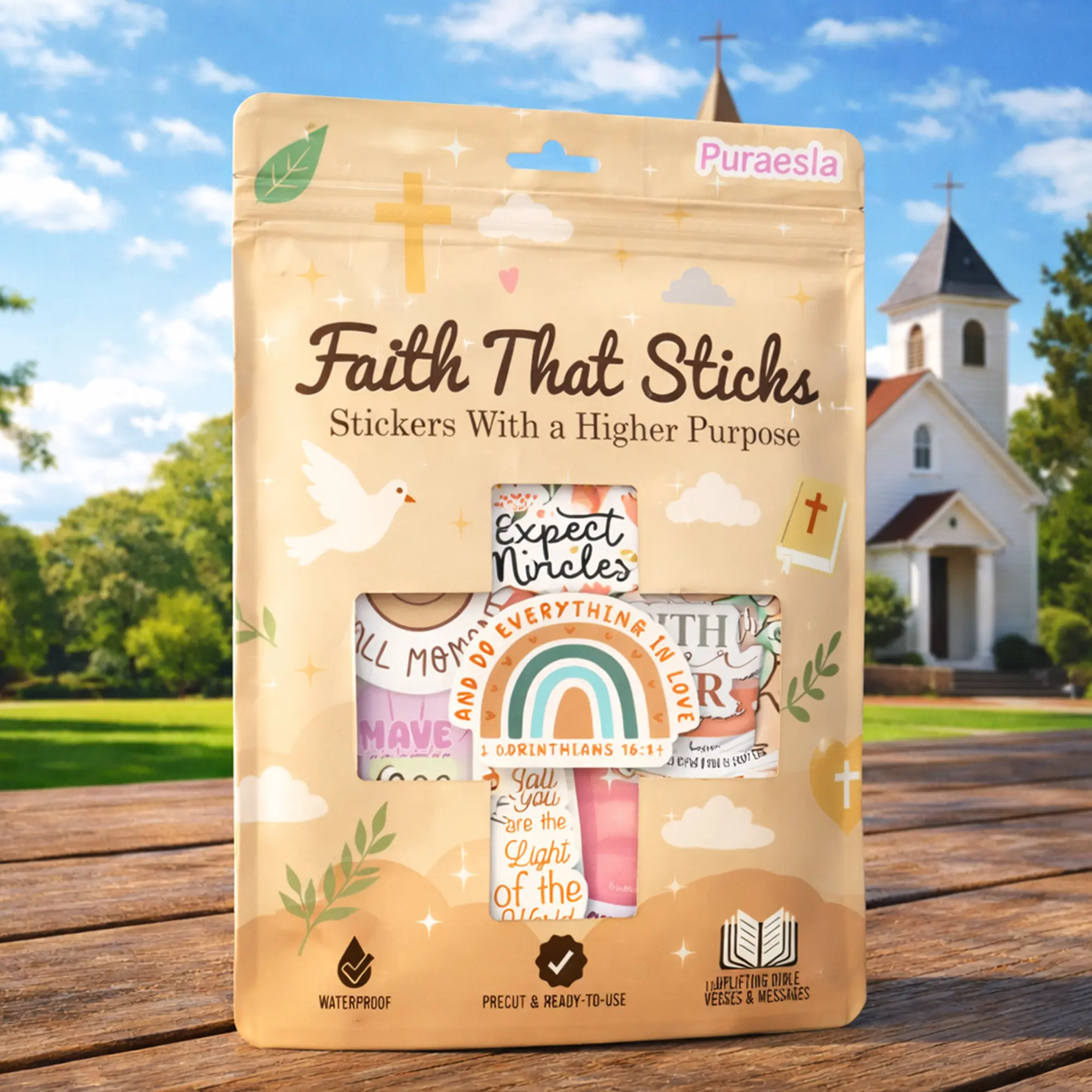 Faith That Sticks by Puraesla - 300 PCS Inspirational Christian Bible Verse Stickers – Holographic Scripture Jesus & Bible Study Decor for Water Bottles, Laptops, Notebooks, journaling