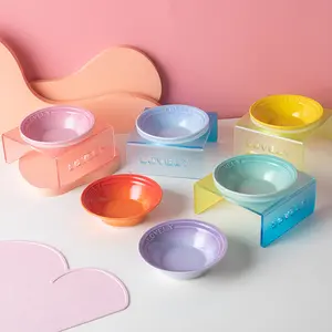 Multi-Color Ceramic Pet Bowl with Acrylic Stand - Water and Food Dish for Cats and Dogs, Stylish & Durable