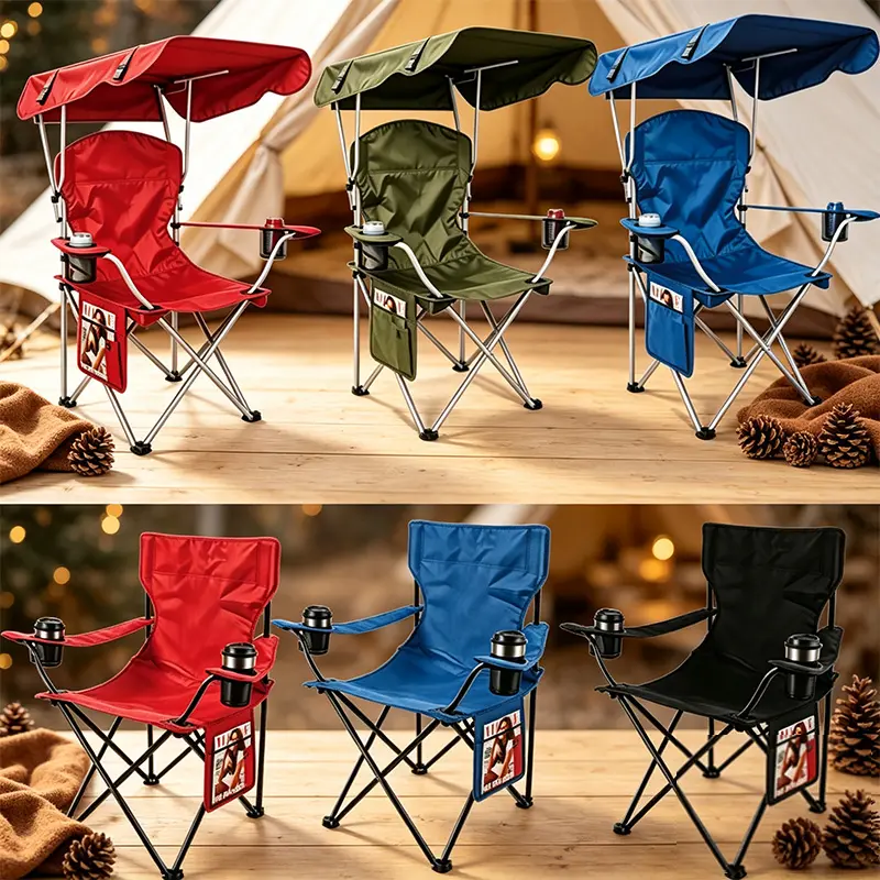 2026New Camping Chair and Portable camping chair with Canopy - Folding Chair with Canopy, Double cup holder Durable 600D Oxford Canopy Chair for Camping, Beach, Picnics, Fishing & Sports