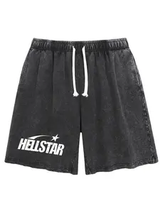 Hellstar Vintage Washed Cotton Shorts Oversized Streetwear Hip Hop Casual Summer Shorts Drawstring Lounge Shorts for Men Women
