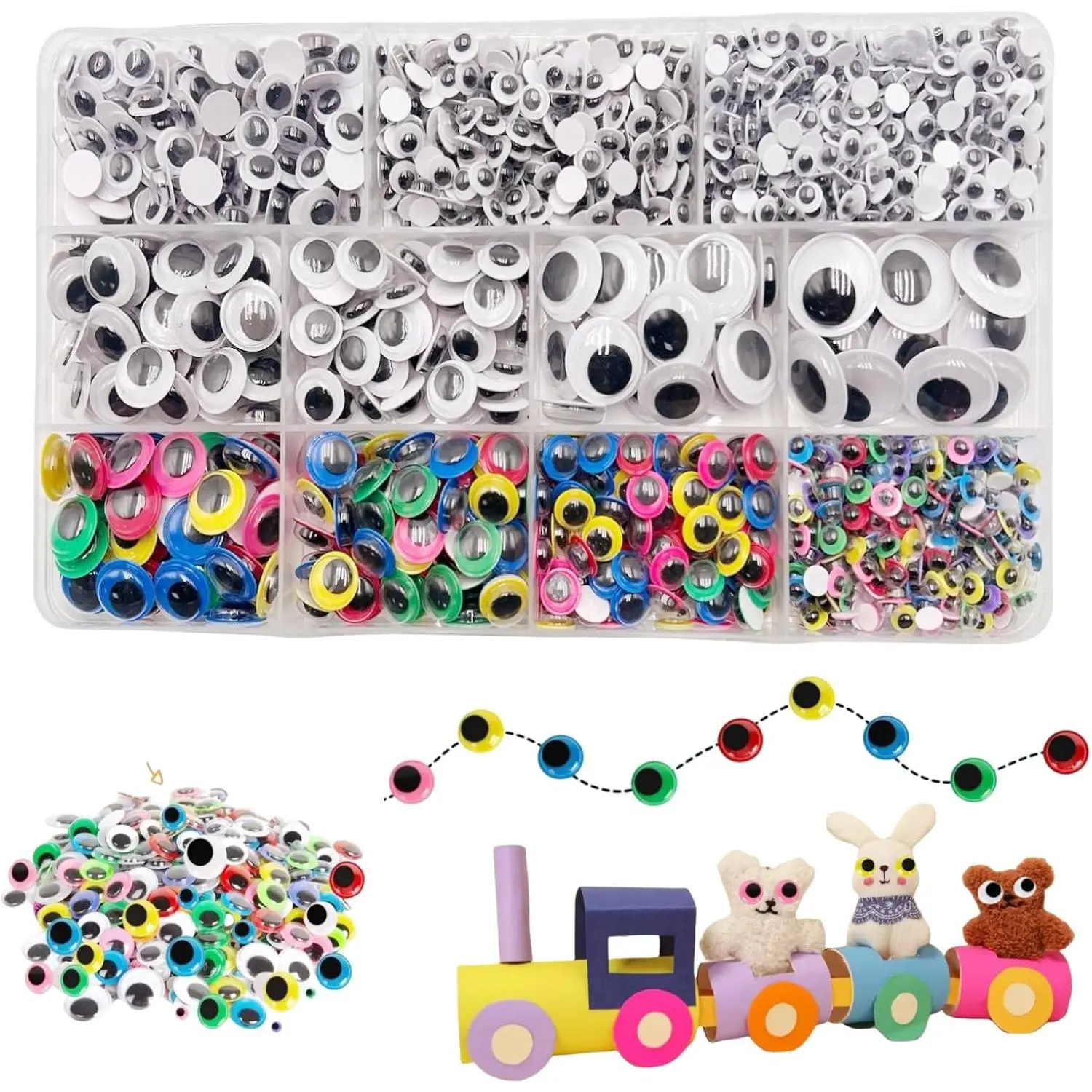 1500 count Multi Colors Wiggle Googly Eyes with Self-Adhesive ,Self Adhesive Googly Wiggle Eyes for DIY,5mm 6mm 8mm 10mm 12mm 15mm 18mm Craft Sticker Eyes