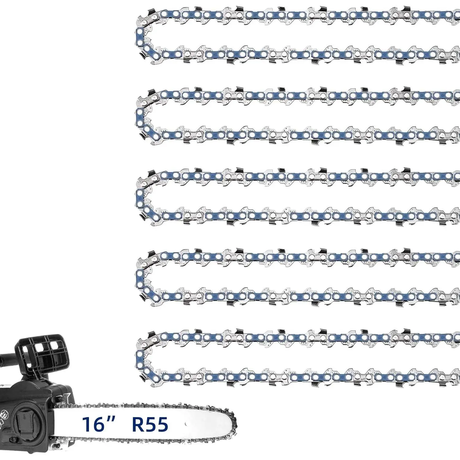 5 Pack 16 Inch  Chain Fit Stihl MS170, MS171, MS180c - 3/8" LP Pitch .043" Gauge 55 Drive Links, 16" Replacement Chain 61PMM355, 36100050055, R55