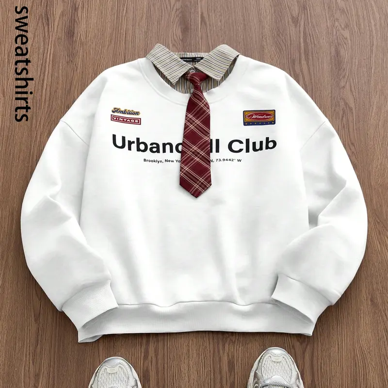 Casual and versatile letter graphic pattern men's pullover, Long sleeve fashionable graphic design suitable for trendy men, comfortable and casual wear suitable for daily fashion casual fashion