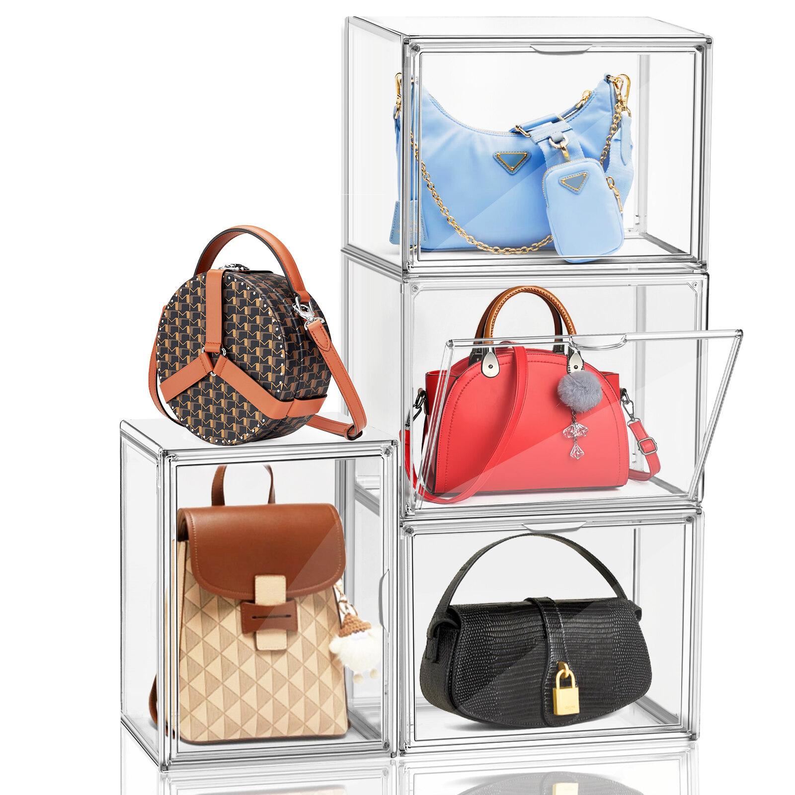4PCS Purse Organizer for Closet X-Large Acrylic Handbag Display Clear Stackable Shoe Boxes with Lids Storage Box Transparent stackable shoe organizer Racks