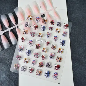 Gothic Skull Vase & Colorful Daisy Nail Art Stickers, DIY Beauty Salon Supplies, Women's Non-Dry Glue Nail Art Accessories