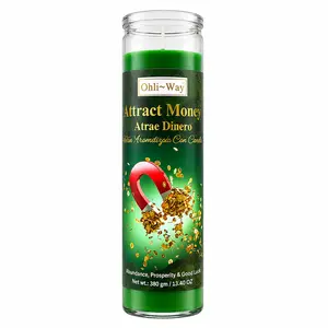 Attract Money Prepared Green Candle – 13.40 oz Glass Jar Money Drawing Spiritual Candle with Stones for Abundance, Prosperity, Good Luck, Prayer, Altar & Rituals