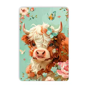 1count Highland Cow Scratch Art Sign, Vintage Floral Iron Wall Decoration, Suitable for Home, Bar, Cafe, Gym, Garage - Indoor and Outdoor Garden Forest Theme Decoration, Size 8x12inch