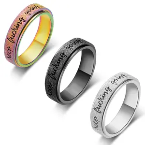 Stainless Steel Anti-Anxiety Rotating Ring Fidget Spinner “Keep Going” Anxiety Relief Rings for Adults — Stress & Focus Jewelry Gift for Women and Men