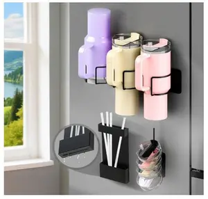 Magnetic Stanley Cup Holder for Refrigerator, Water Bottle Organizer for 30&40 oz Stanley Tumblers with Handle, Tumbler Lid Storage Solution, Ideal Gift for Stanley Cup Accessories