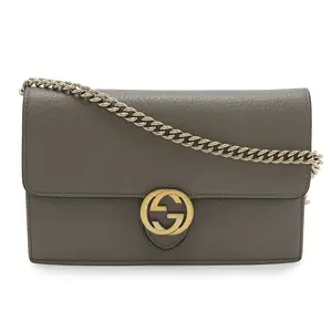 Pre-owned GUCCI Calfskin Small Leather Goods Interlocking G Leather 2way Chain Wallet
