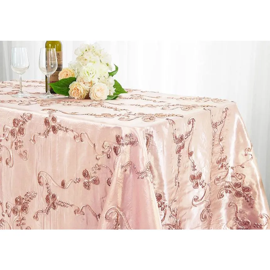 90"x156" Seamless Rectangular Ribbon Taffeta Tablecloth - Blush Pink/Rose Gold (1pc)