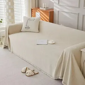 Anti Cat Scratch Sofa Cover Ins Stylish Sofa Towel Furniture Protective Cover Thickened All Inclusive Anti Slip Sectional (Cream Color, 71’’X134‘’(Three Seats)