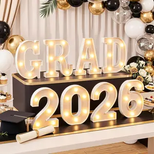 2026 Graduation Decorations - 8 Pcs LED Marquee Light Up GRAD 2026 Letters for Table & Wall, Class of 2026 Graduation Party Decor Supplies for Kindergarten Preschool High School College, 6.2in