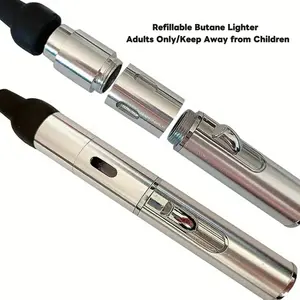 Refillable Metal Butane Torch Lighter(No butane included), Windproof Jet Flame, Adjustable & Child-Resistant, Gift Box